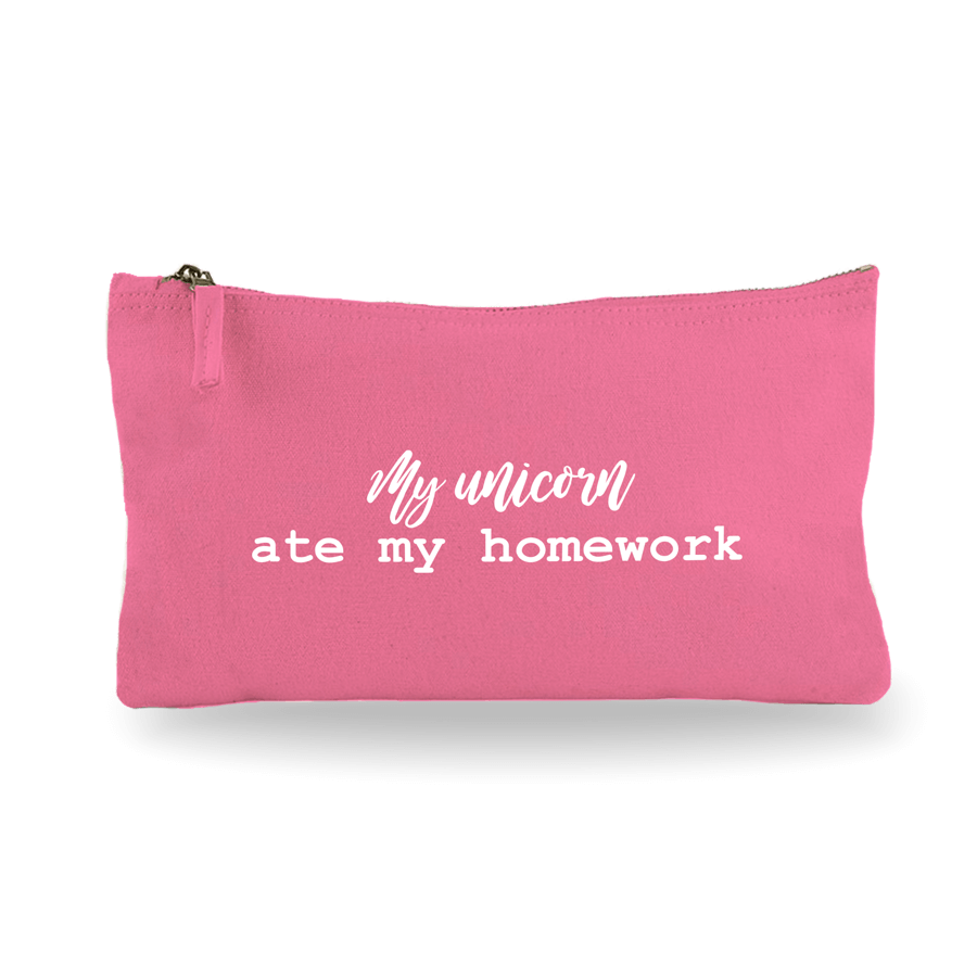 Peresnica_roza_my_unicorn_ate_my_homework Roza bombažna peresnica z napisom "My unicorn ate my homework"