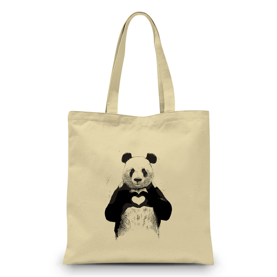 Vreca_natur_panda Bombažna vreča z ilustracijo pande, ki drži roki v obliki srca