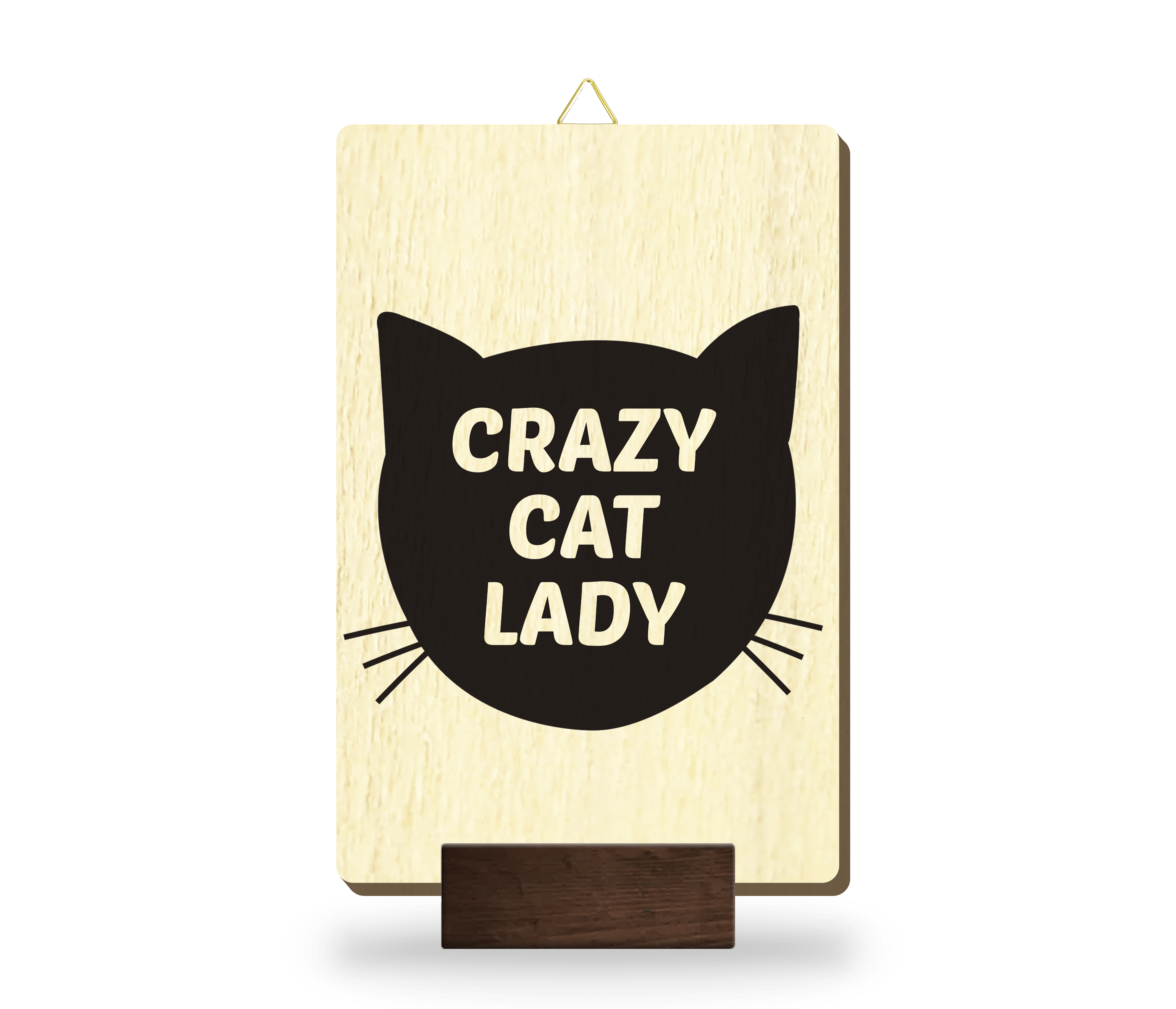 10x15_crazy_cat_lady_ Slika les z napisom "Crazy cat lady" z grafiko mačke